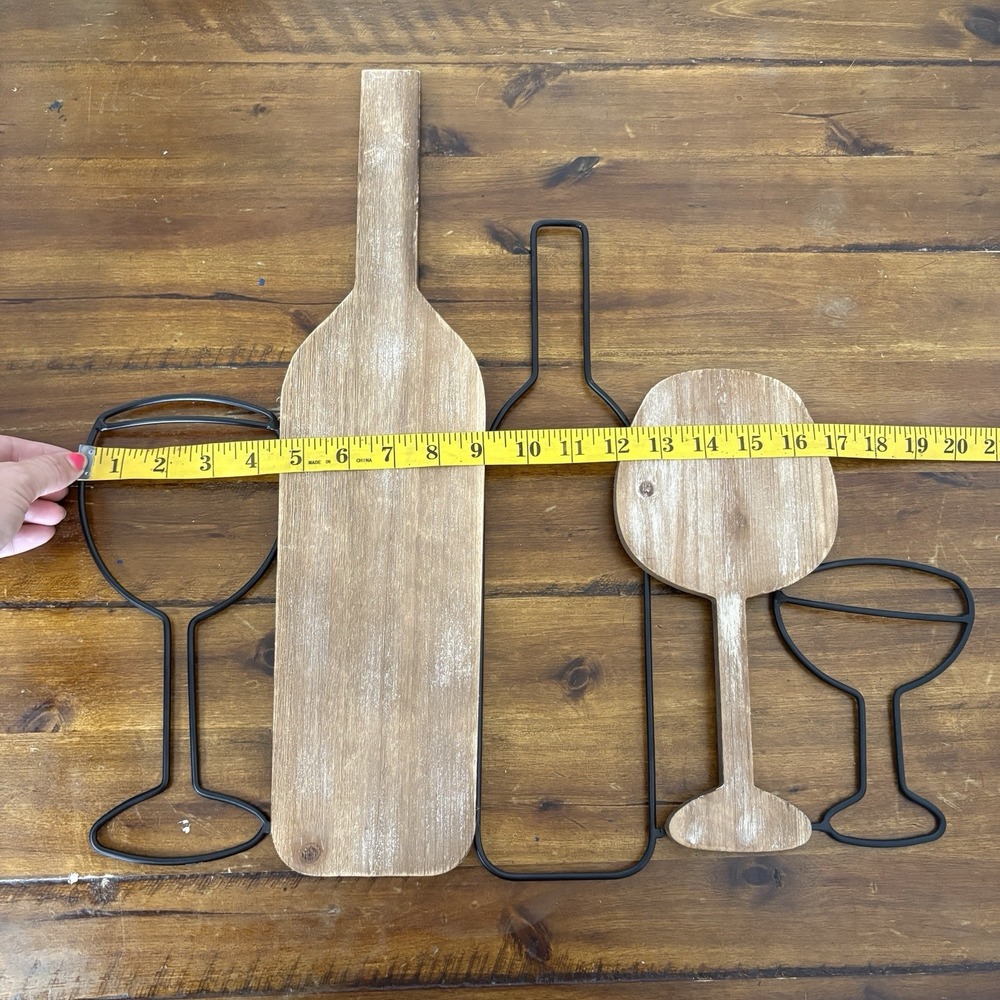 Metal & Wood Wine Theme Wall Art Decor Shabby Chic Kitchen Drink ~18x20in - Picture 7 of 7